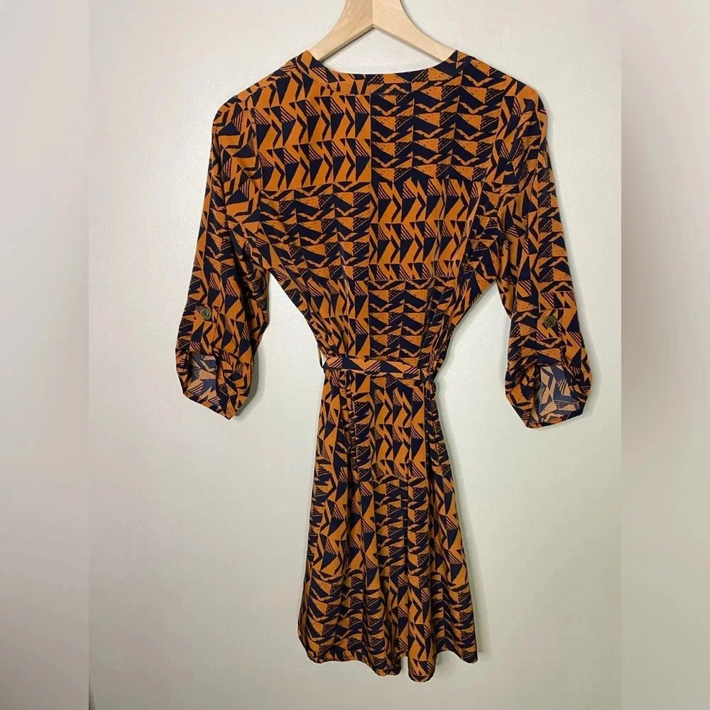 Vintage Madelynn womens dress navy orange size tag missing VTG small or medium - Picture 2 of 11